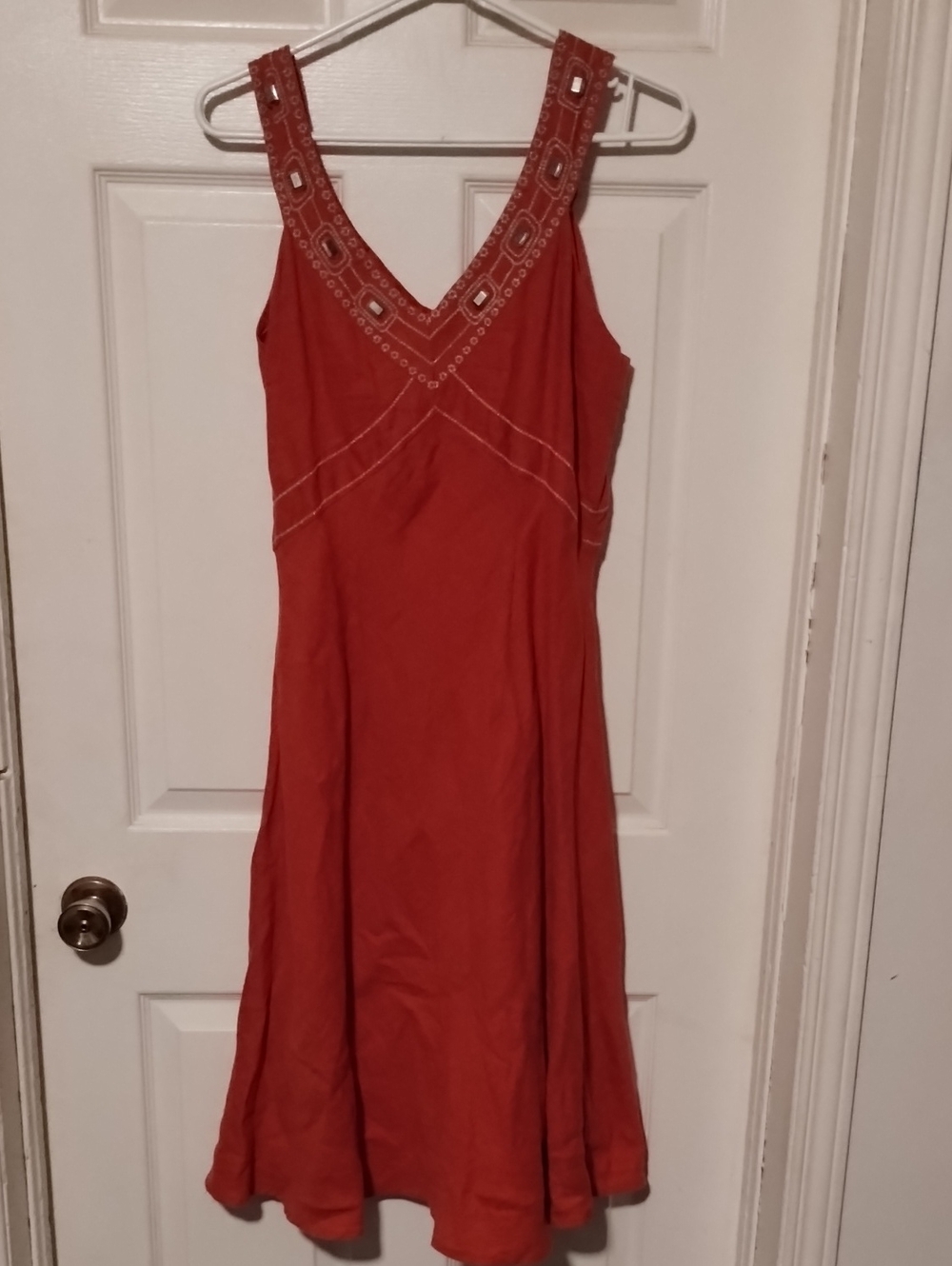 Vintage Red Beaded Medallion Statement Midi Dress.Med